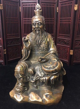 黄铜供奉老君摆设仿古黄铜像太上老君家居客厅摆件