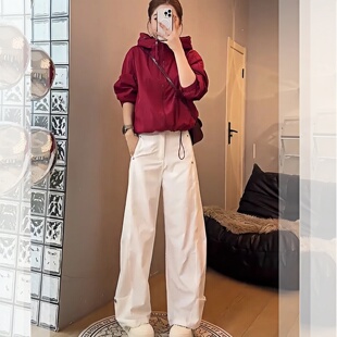 MONLOUVE立秋穿搭一整套时尚简约显瘦气质高级感休闲连帽外套阔腿