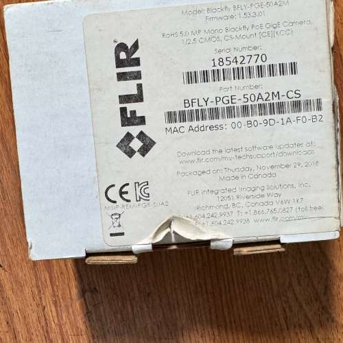 适用FLIR工业BFLY-PGE-50A2M-CS，未拆议价