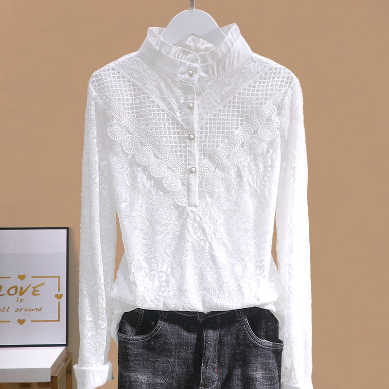 白色蕾丝打底衫百搭立领上衣小衫