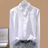 衬衣百搭立领打底衫 2025春秋新款 纯色长袖 拼接棉布绣花衬衫 女 韩版
