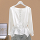 修身 显瘦小裙摆雪纺衫 气质上衣长袖 2025新款 女开衫 九分袖 衬衫 韩版