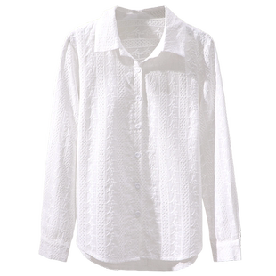 2025春秋款时尚绣花棉布衬衫百搭收身气质白色棉衬衣打底衫上衣