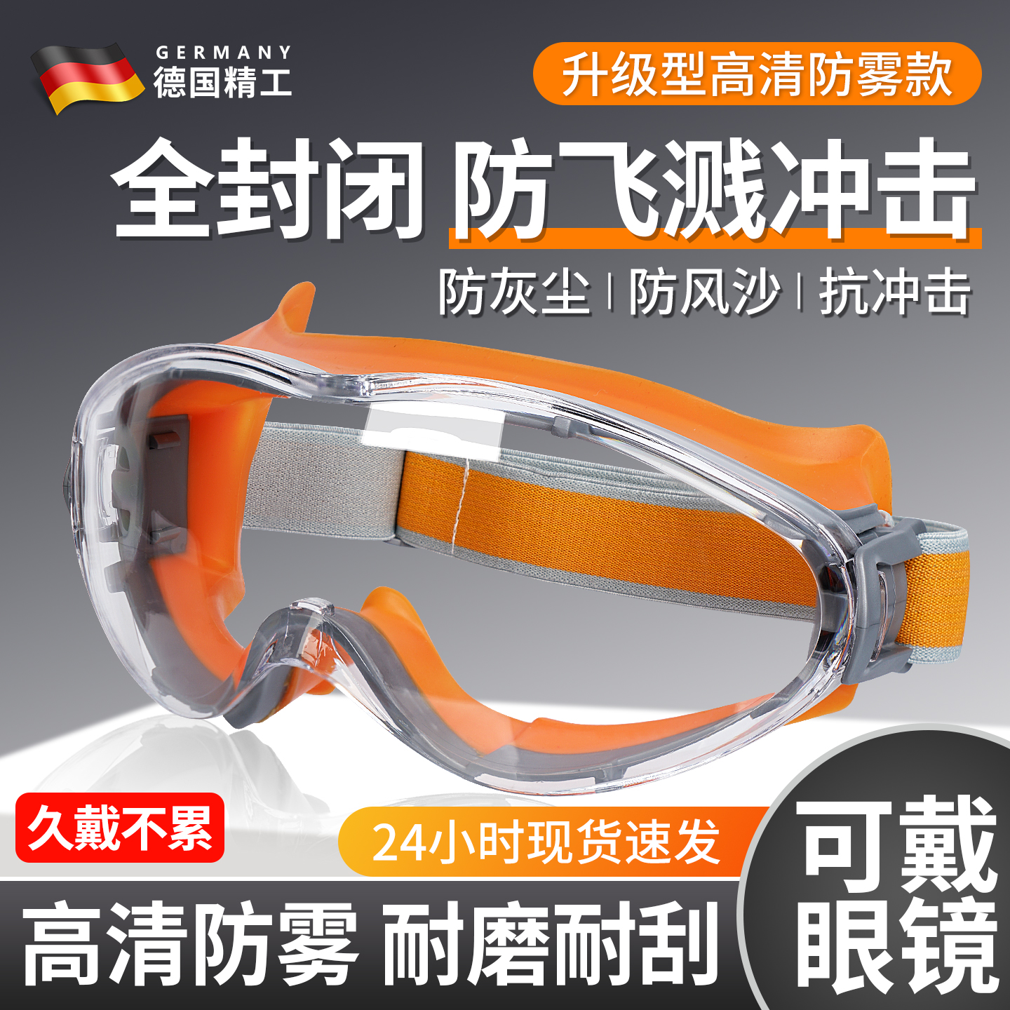 护目镜骑行登山防灰尘不起雾劳保防飞溅漂流防水可戴眼镜防风跳伞