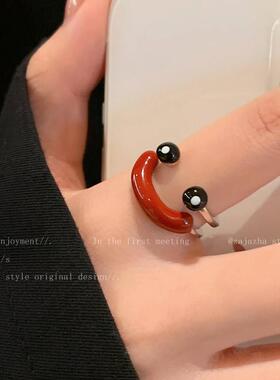 丑萌可爱笑脸开口戒女小众设计高级感卡通食指戒指稀奇古怪的指环