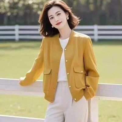 春秋装新款薄款短外套女时尚百搭女士休闲开衫夹克棒球服上衣