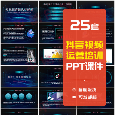 抖音短视频运营成品PPT模板课件营销策划方案案例学习培训素材PPT