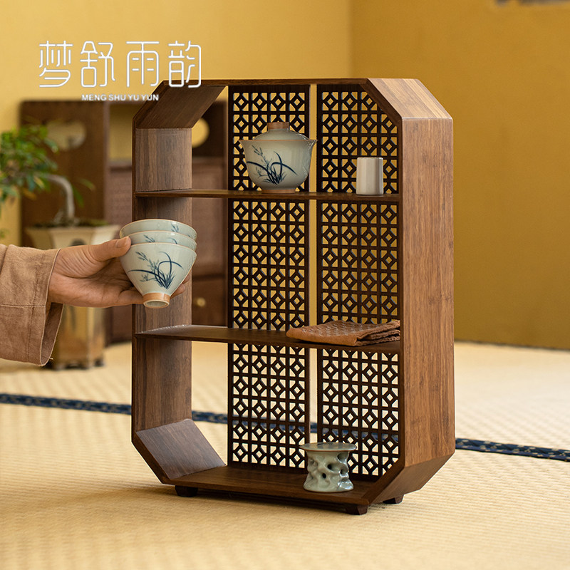 竹制镂空博古架重竹多宝阁茶桌置物架茶壶茶具收纳柜格子架收纳层