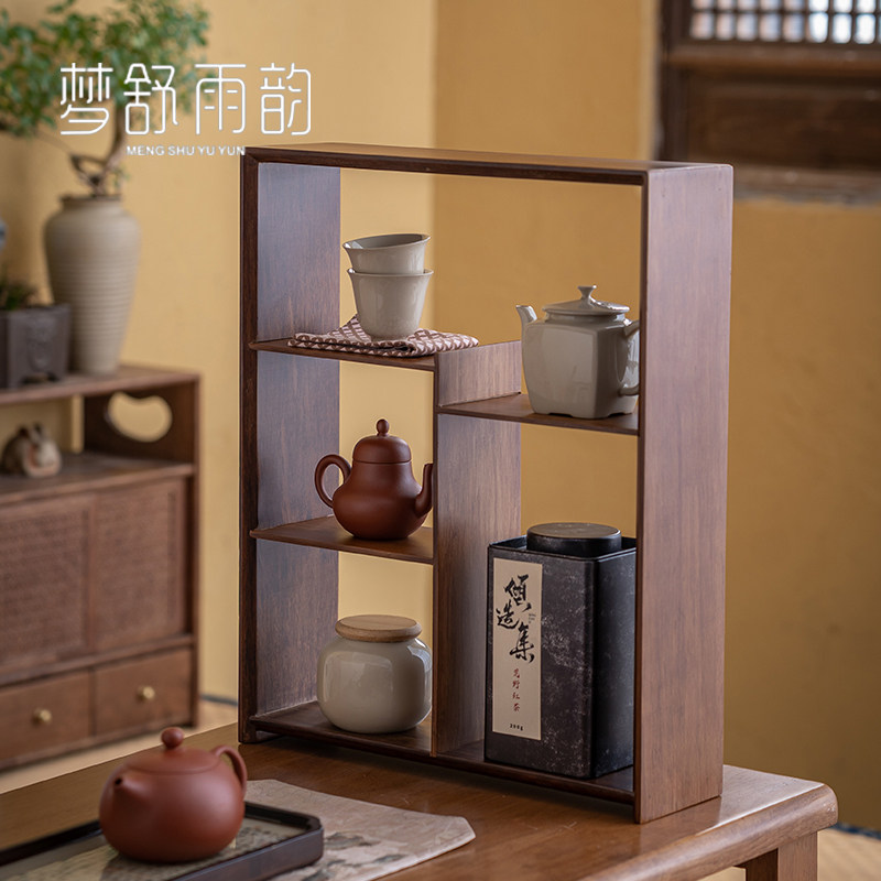 竹制博古架小型多宝阁茶室摆件桌面收纳架茶杯架子茶壶茶具置物架