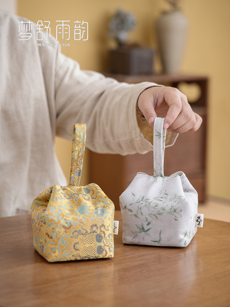 浮动金锦缎茶具收纳袋茶壶主杯一壶一杯挎包收纳户外挎包布袋