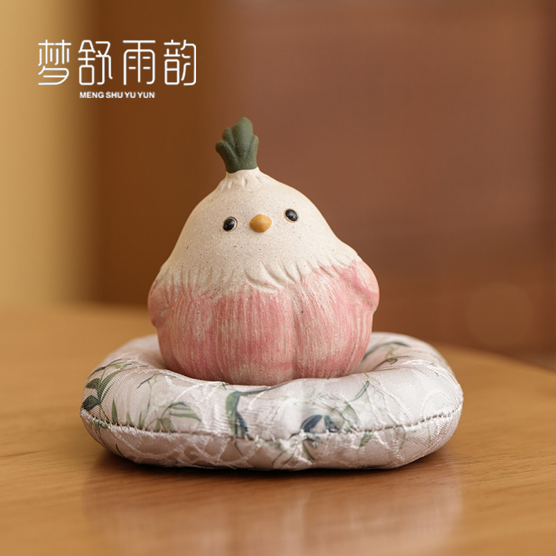 紫砂茶宠摆件算瞭鸟茶室可爱精品手工蒜头小鸟茶玩可养装饰工艺礼