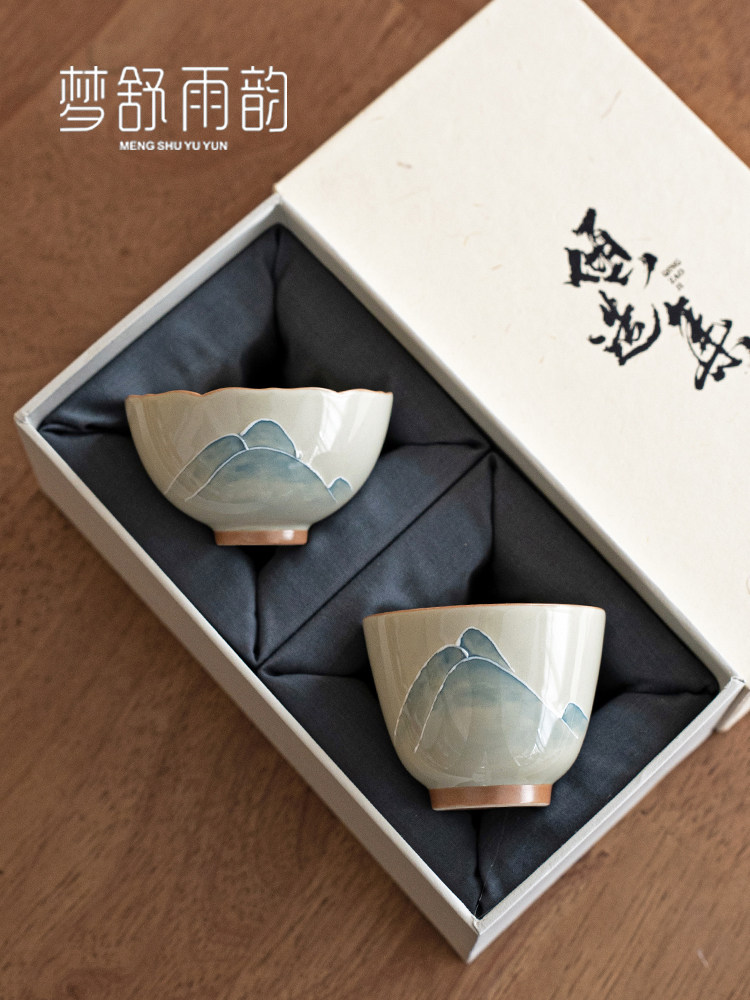 植物灰手绘山水大师杯陶瓷中式家用茶杯茶杯釉下彩单杯男女杯,餐饮具,茶杯,淘宝优惠券,粉丝福利购,淘宝优惠卷