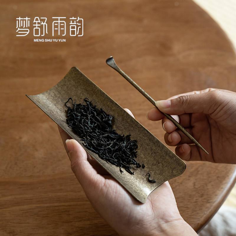速发黄铜茶荷茶则三件套纯手工功夫日道配铜禅意茶铲茶勺茶拨纯件