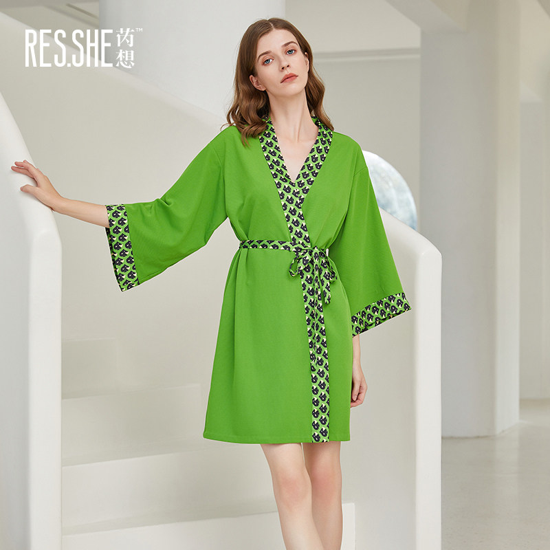 芮想秋冬季绿色女浴袍睡衣长袖印花系带睡袍,女士内衣/男士内衣/家居服,睡袍/浴袍,淘宝优惠券,粉丝福利购,淘宝优惠卷
