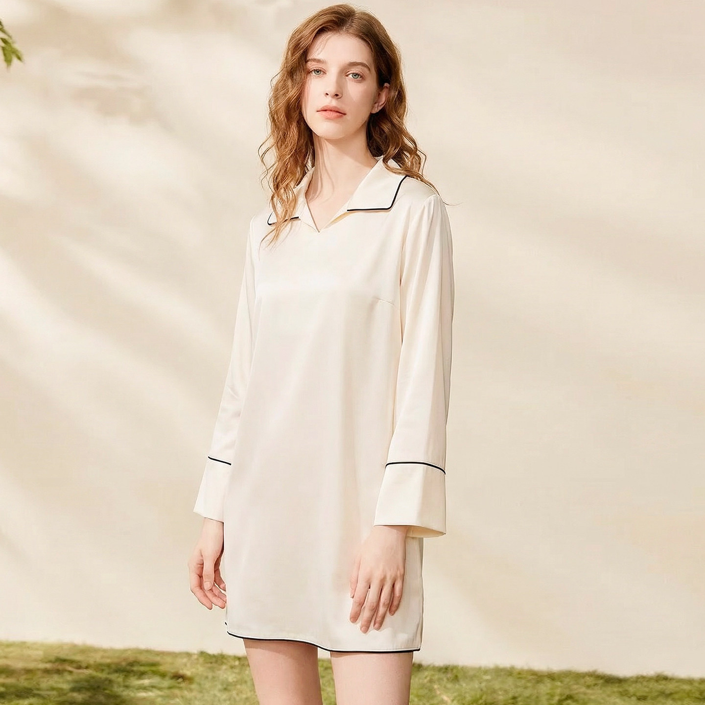 芮想春季奶油风白色纯欲风女衬衫睡裙长袖睡衣