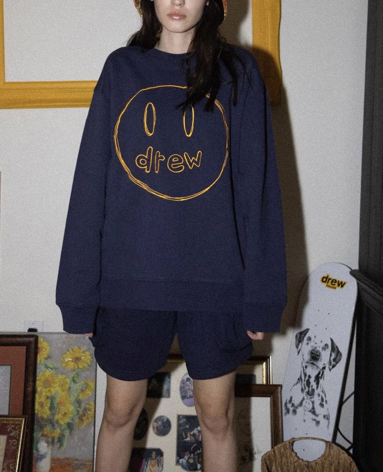 DrewHouse新款Sketch Mascot笑脸刺绣休闲宽松圆领卫衣情侣男女款