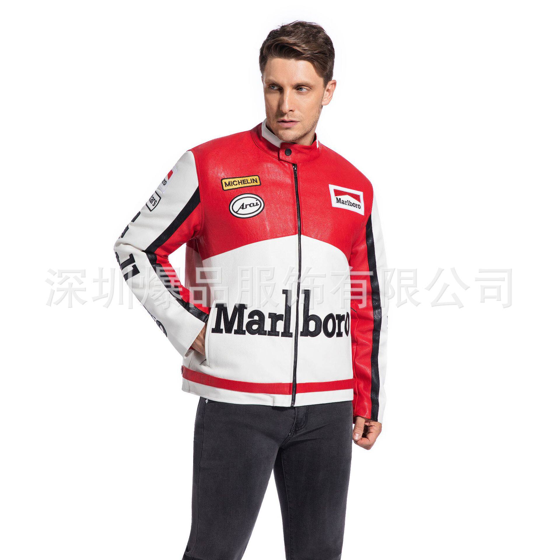 F1美式机车PU皮夹克赛车服