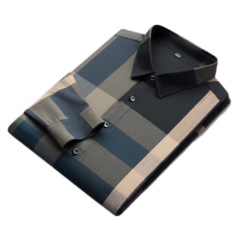 修身帅气高端内搭上衣格子衬衫休闲免烫格子条纹长袖衬衫衣男士