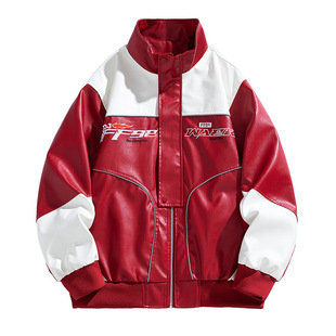 上衣服皮衣男款男士外套春秋季立领机车服百搭潮流拼色夹克男