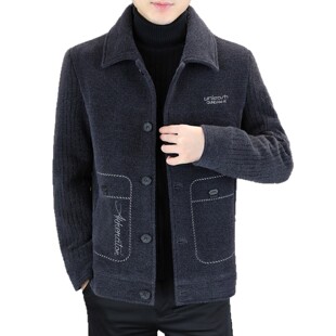 青年毛呢外套上衣男冬季新款加绒保暖休闲翻领水貂绒夹克