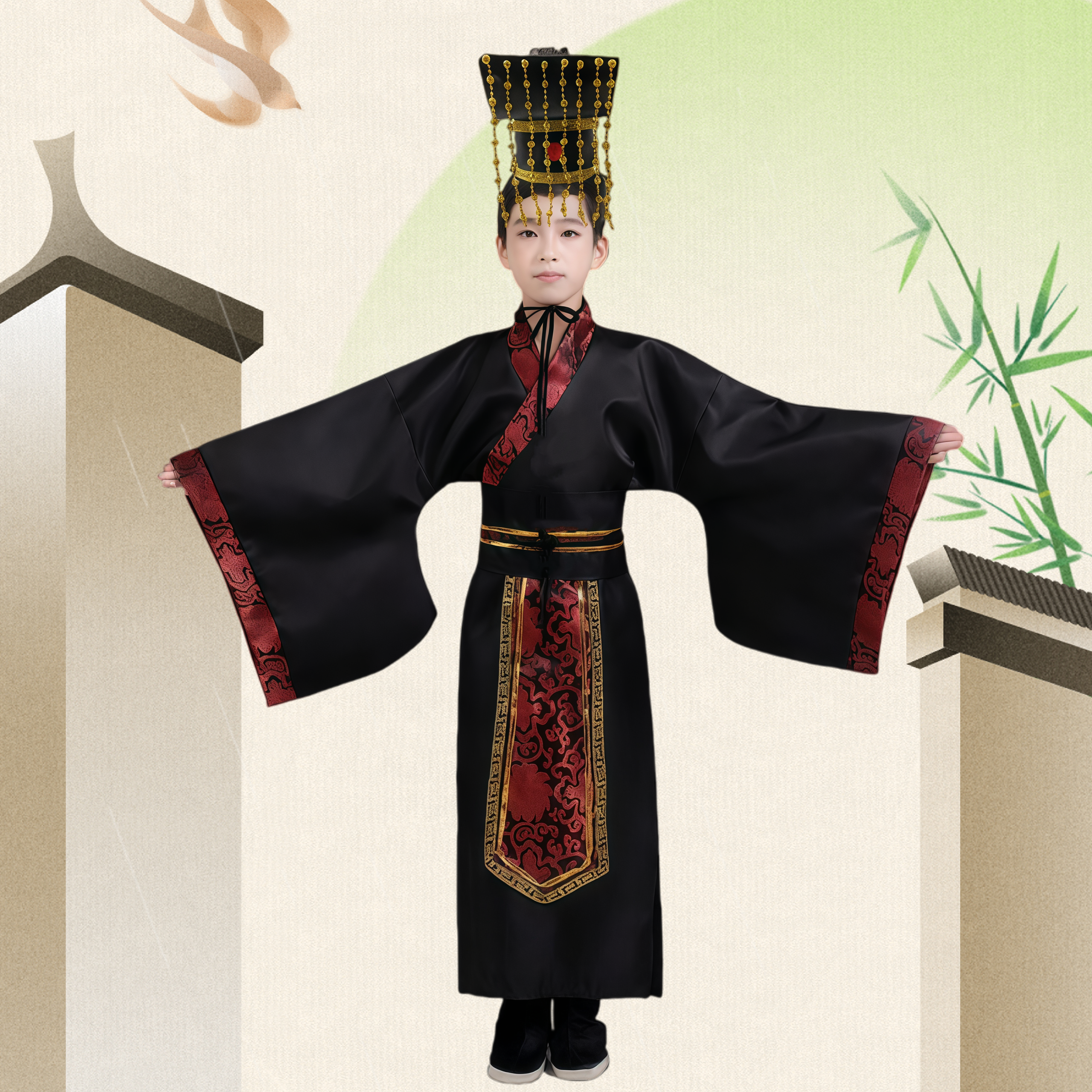 儿童秦王皇帝古装汉服皇帝太子龙袍秦汉唐朝演出服皇帝皇上表演服