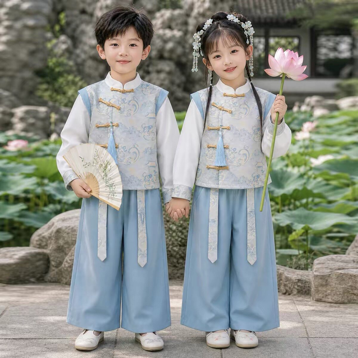 儿童新中式汉服中国风演出服小学生班服幼儿园国学演讲唐装表演服