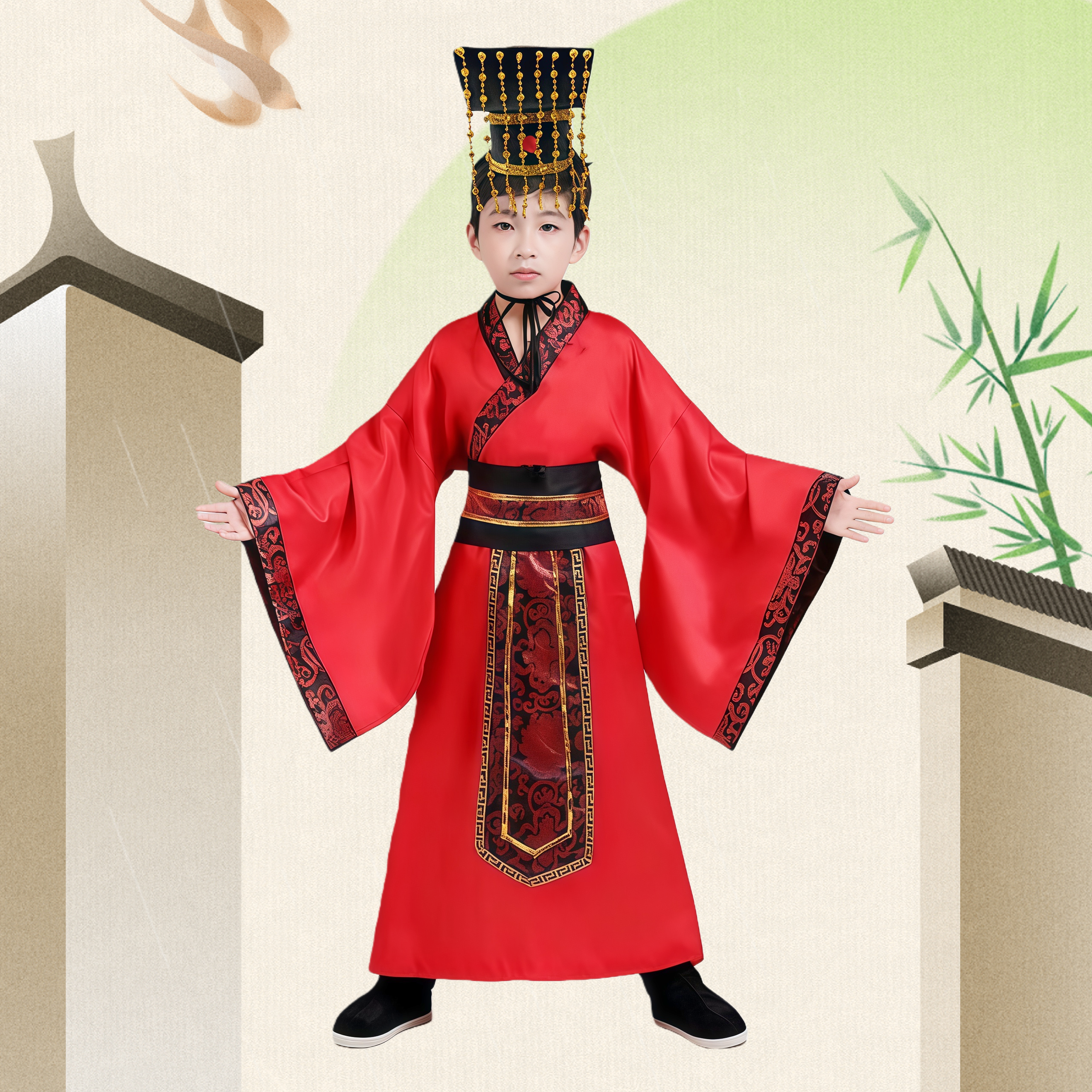 儿童古装男童汉服皇帝太子龙袍秦汉唐朝表演出服小皇帝皇上表演服