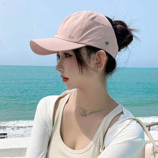 ins网红空顶旅游帽子女款夏高马尾薄款鸭舌帽百搭遮阳防晒棒球帽