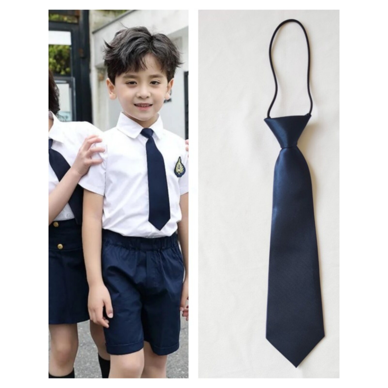 儿童领带男女童校服表演出服宝宝衬衣绅士礼服免打藏青小领带男孩