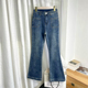 @版 微喇叭牛仔裤 型好看～小个子拖地薄绒裤 复古水洗高腰弹力修身