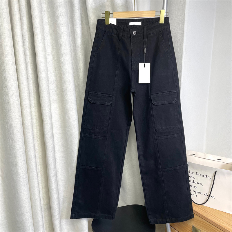 美式～酷飒工装风！复古水洗黑色多口袋阔腿宽松直筒牛仔长裤女,女装/女士精品,牛仔裤,淘宝优惠券,粉丝福利购,淘宝优惠卷