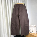 松弛感～紫咖啡镰刀拖地裤 女 复古高腰显瘦弹力阔腿弯刀牛仔裤