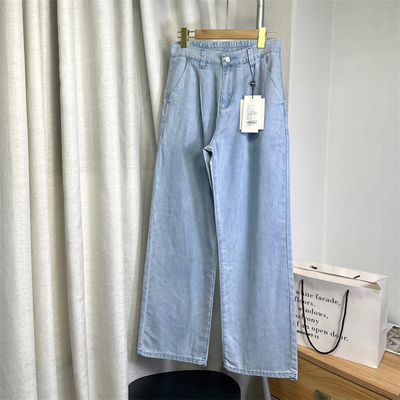 莱赛尔薄款垂感打褶阔腿牛仔长裤