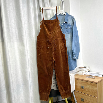 chao复古帅气灯芯绒背带裤