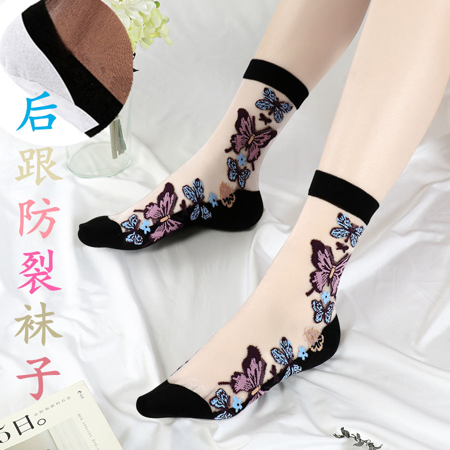 脚后跟防裂袜子女水晶丝中筒袜女