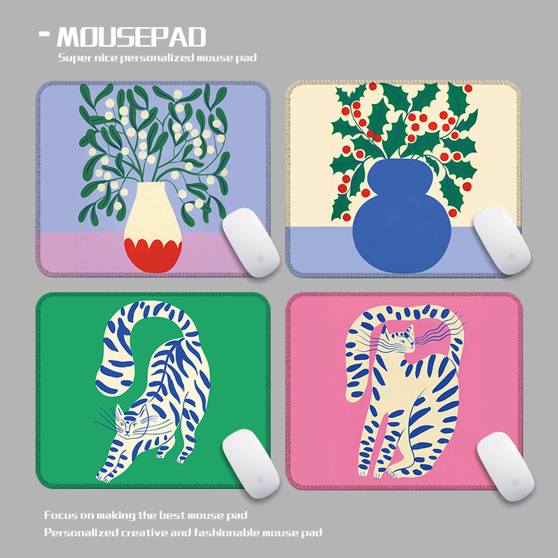 ins北欧现代法式艺术猫咪鼠标垫小号mini便携文艺简约复古油画垫