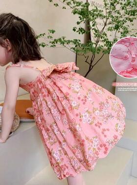 2023新款女童连衣裙夏装洋气儿童裙子韩版碎花蝴蝶女孩吊带公主裙