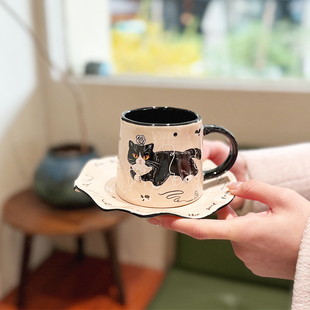 高颜值可爱猫咪陶瓷杯碟套装小众创意家用下午茶咖啡杯礼物伴手礼