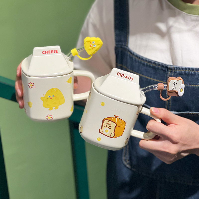 马克杯带盖男女奶fufu情侣陶瓷杯子学生高颜值牛奶咖啡杯卡通礼物