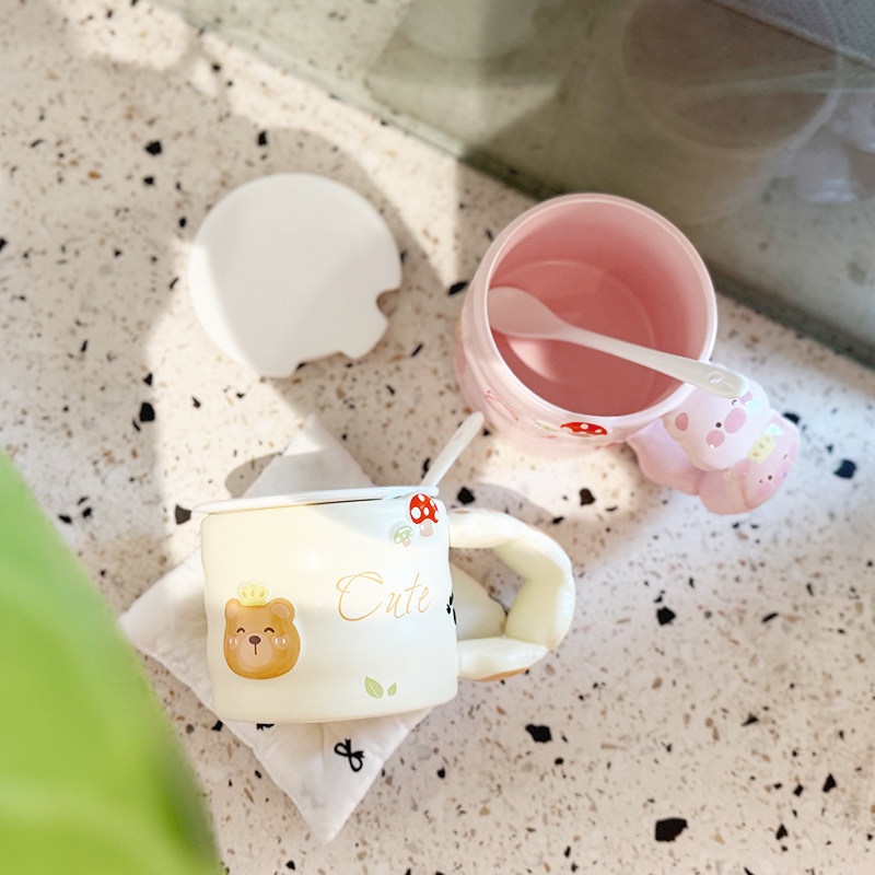 皇冠小熊带盖陶瓷马克杯高颜值可爱卡通家用情侣喝水杯礼物伴手礼