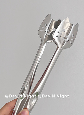 厨房猫咪304不锈钢加长食物夹油炸牛排夹自助餐分菜加厚烤肉夹子