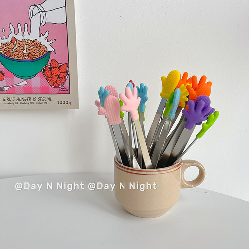 【满29包邮】花茶打包小手掌手套不锈钢硅胶夹子不脏手冰块零食夹