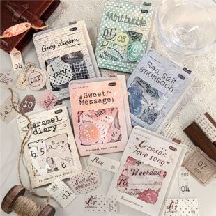 零碎时间系列双材质贴纸包50张入 饰素材贴 复古简约字素手账DIY装