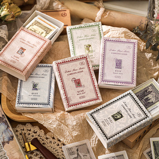 信筏邮戳系列盒装贴纸包60张入 复古花卉动物手账DIY素材装饰贴画