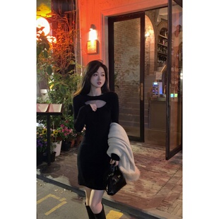 辣妹内搭长袖连衣裙女秋冬新款收腰显瘦小个子纯欲风包臀打底裙子