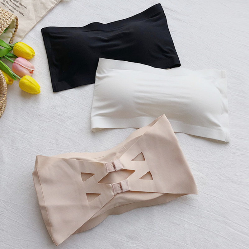 新款薄款冰丝无痕无肩带内衣女防滑抹胸裹胸无钢圈美背聚拢文胸