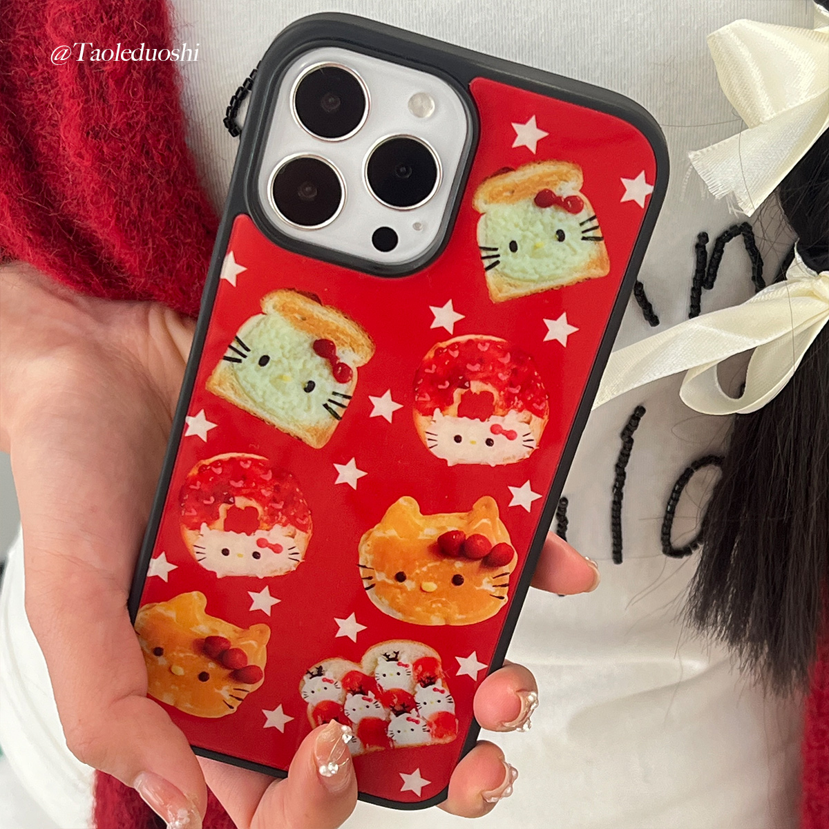 适用新年红hellokitty吐司版可爱iPhone15promax苹果亚克软手机壳