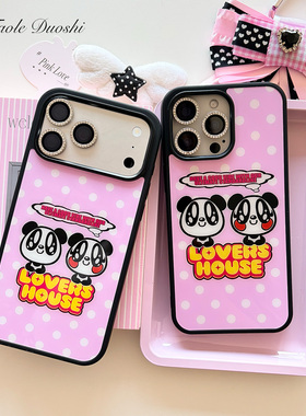 日系古早波点小熊猫可爱少女简约适用iphone1716promax亚克力壳苹果15plus手机壳1716plus