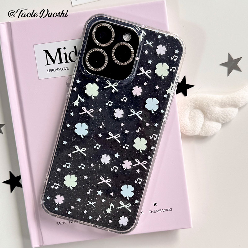 四叶草音符蝴蝶结少女闪粉亚克力ins透明适用iphone16promax苹果15plus/14手机壳
