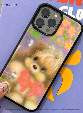 适用昭和可爱蝴蝶结小狗iPhone1716promax苹果亚克力软包15手机壳